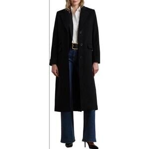 New Lauren Ralph Lauren Longline Wool Blend Reefer Coat In Black Size 6 $330